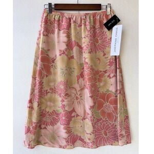 NEW 100% SILK SKIRT Pink Floral Midi‎ Knee Y2K 90's Josephine Chaus Coquette 10P